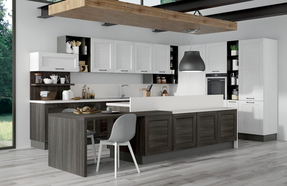 sanasi cucine collezione divina cucina contemporanea Composizione in Frassino Tinto Carbonio e Frassino Tinto Bianco dubai lecce san pancrazio salentino brindisi