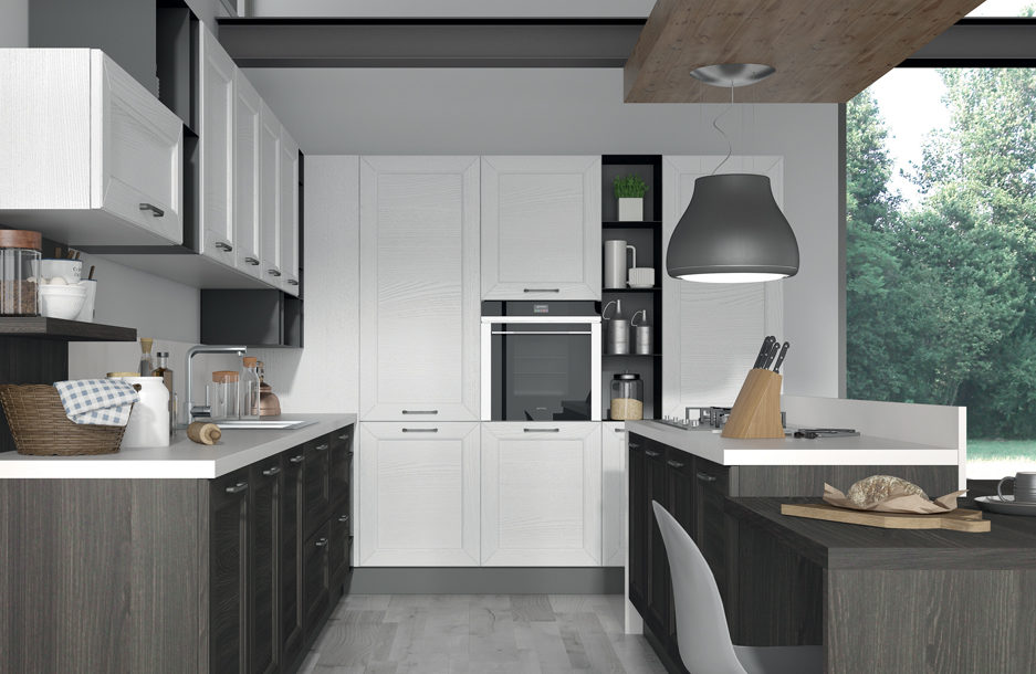 sanasi cucine collezione divina cucina contemporanea Composizione in Frassino Tinto Carbonio e Frassino Tinto Bianco lecce brindisi san pancrazio salentino dubai