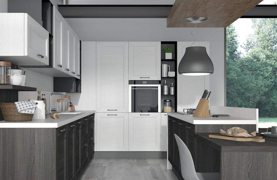 sanasi cucine collezione divina cucina contemporanea Composizione in Frassino Tinto Carbonio e Frassino Tinto Bianco lecce brindisi san pancrazio salentino dubai